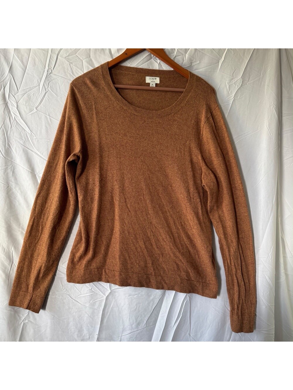 J.Crew Sweater XL Camel Merino Wool Blend Teddie Crewneck Pullover